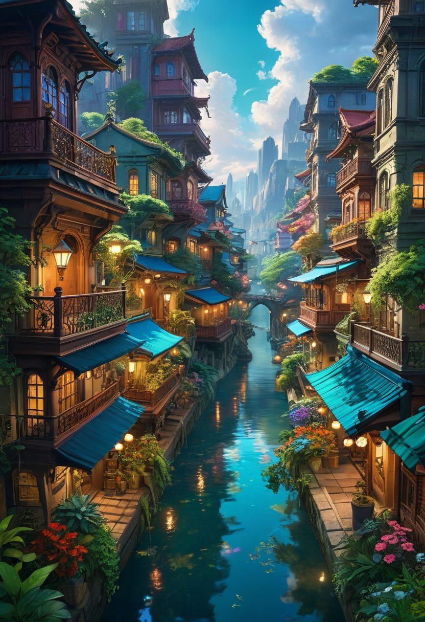 A mesmerizing scene depicting a vibrant, fantasy-inspired world filled with characters from adult animation and manga. The setting should include a mix of lush landscapes, intricate cityscapes, and iconic elements of hentai culture, such as anime-style characters with vivid expressions and captivating poses. Include subtle references to art, storytelling, and the emotional depth of anime. The colors should be rich and vivid, highlighting the allure and complexity of the genre. super-realistic. vibrant colors. 3D.